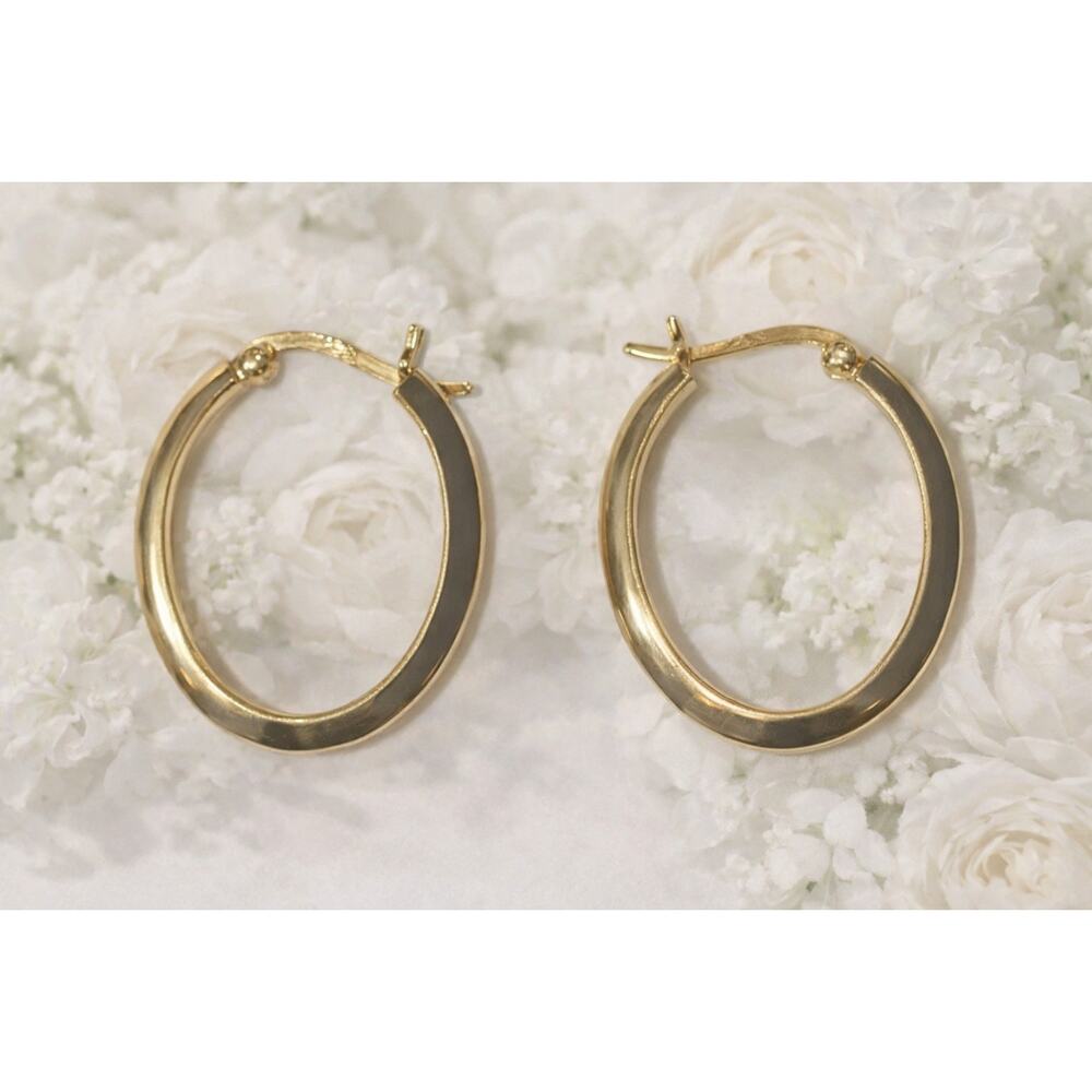 Gold‑Tone 925 Sterling Silver Hoop Earrings Polished Oval Hinged Hoops